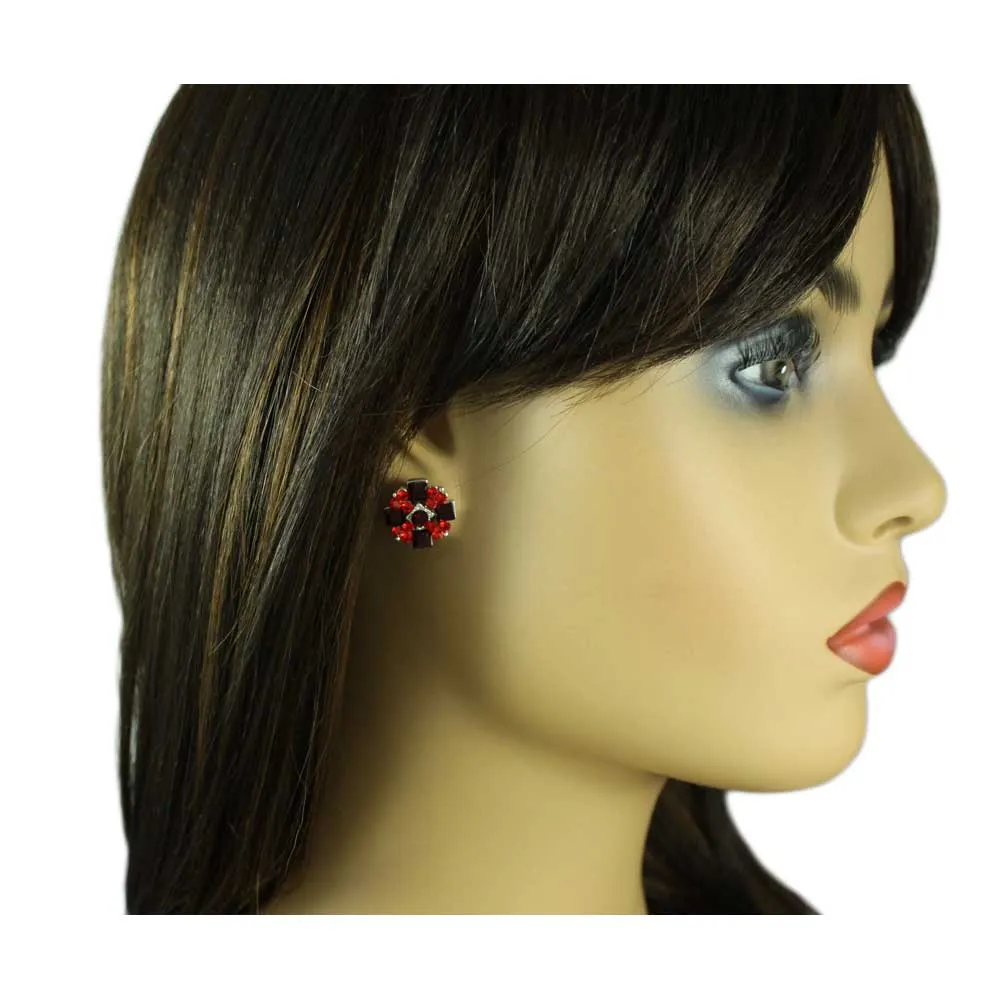 Red and Dark Red Crystals Pierced Earring - REC608