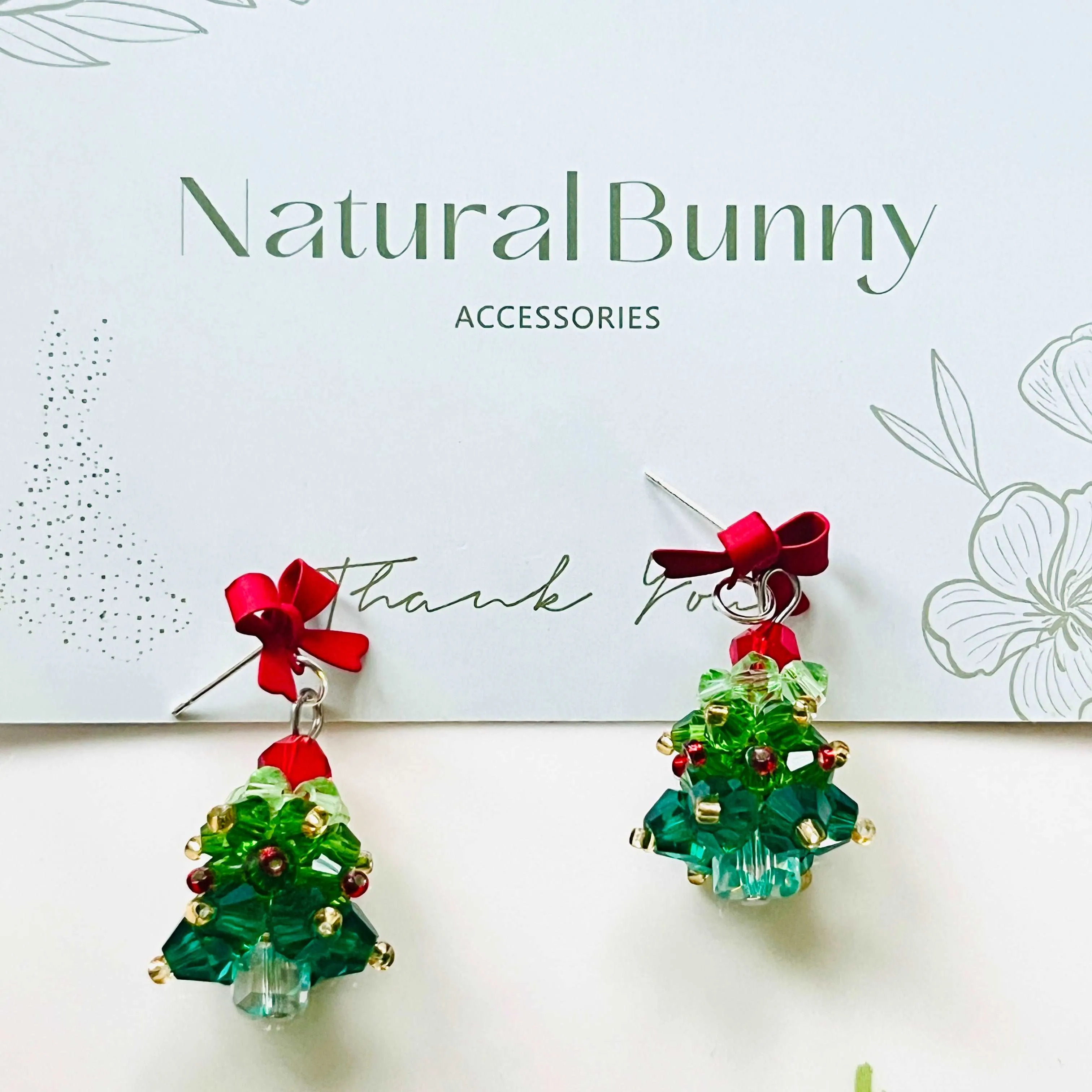 Red Bow Christmas Tree Earrings / Clip-on Earrings