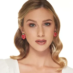 Red Enamel Ladybug/Crystals Dots Clip Earring