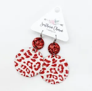 Red Glitter & Red/White Leopard Piggybacks Earrings