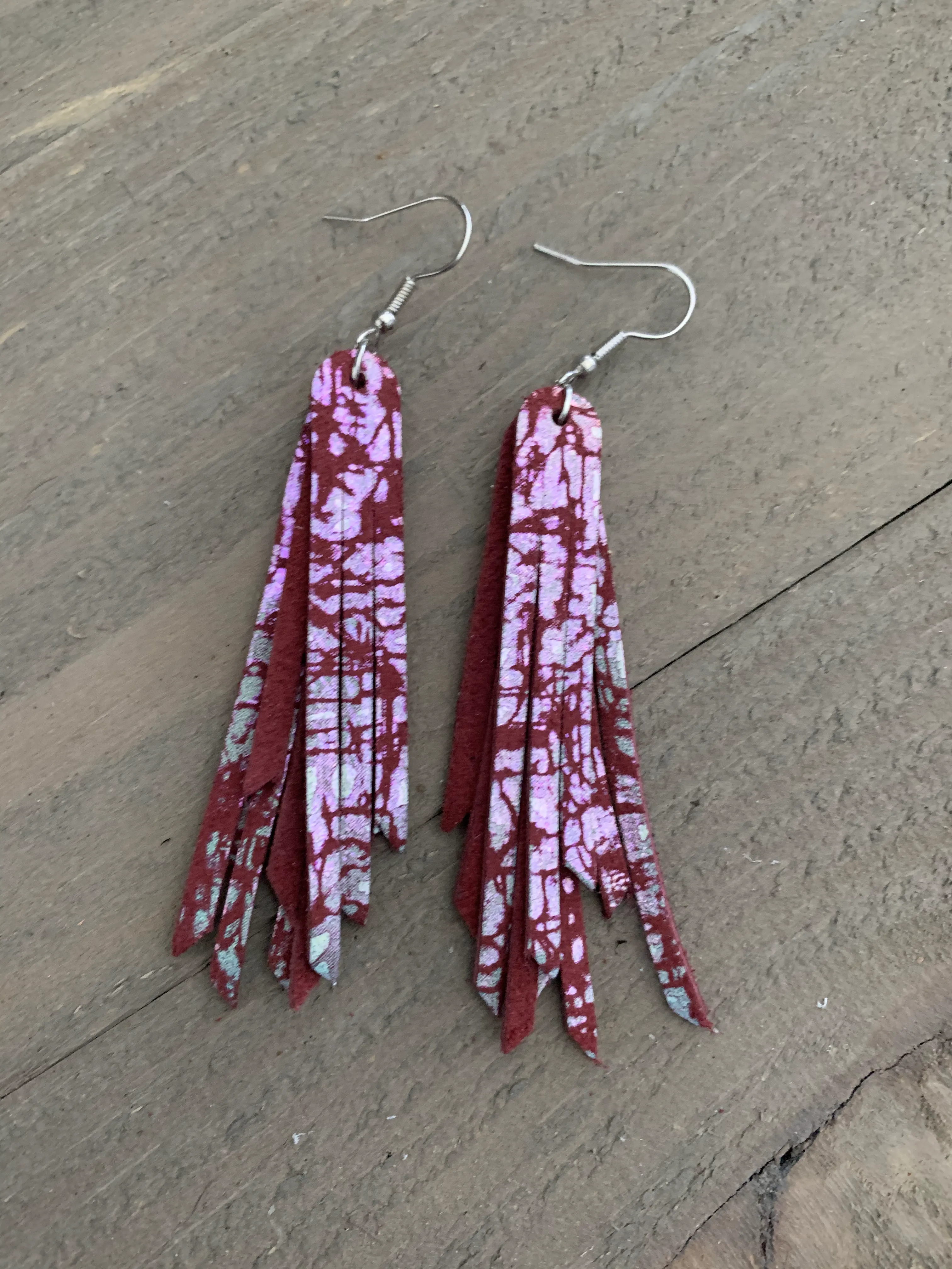 Red Holographic Stacked Fringe Earring