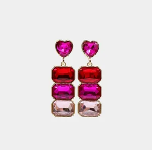 Red, Hot Pink & Light Pink Crystal Earring