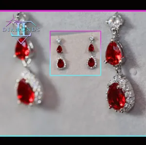 Red Pear Cut Diamond Earrings | Red Gemstone Earrings | Womens Ruby Earrings | Red Diamond Earrings