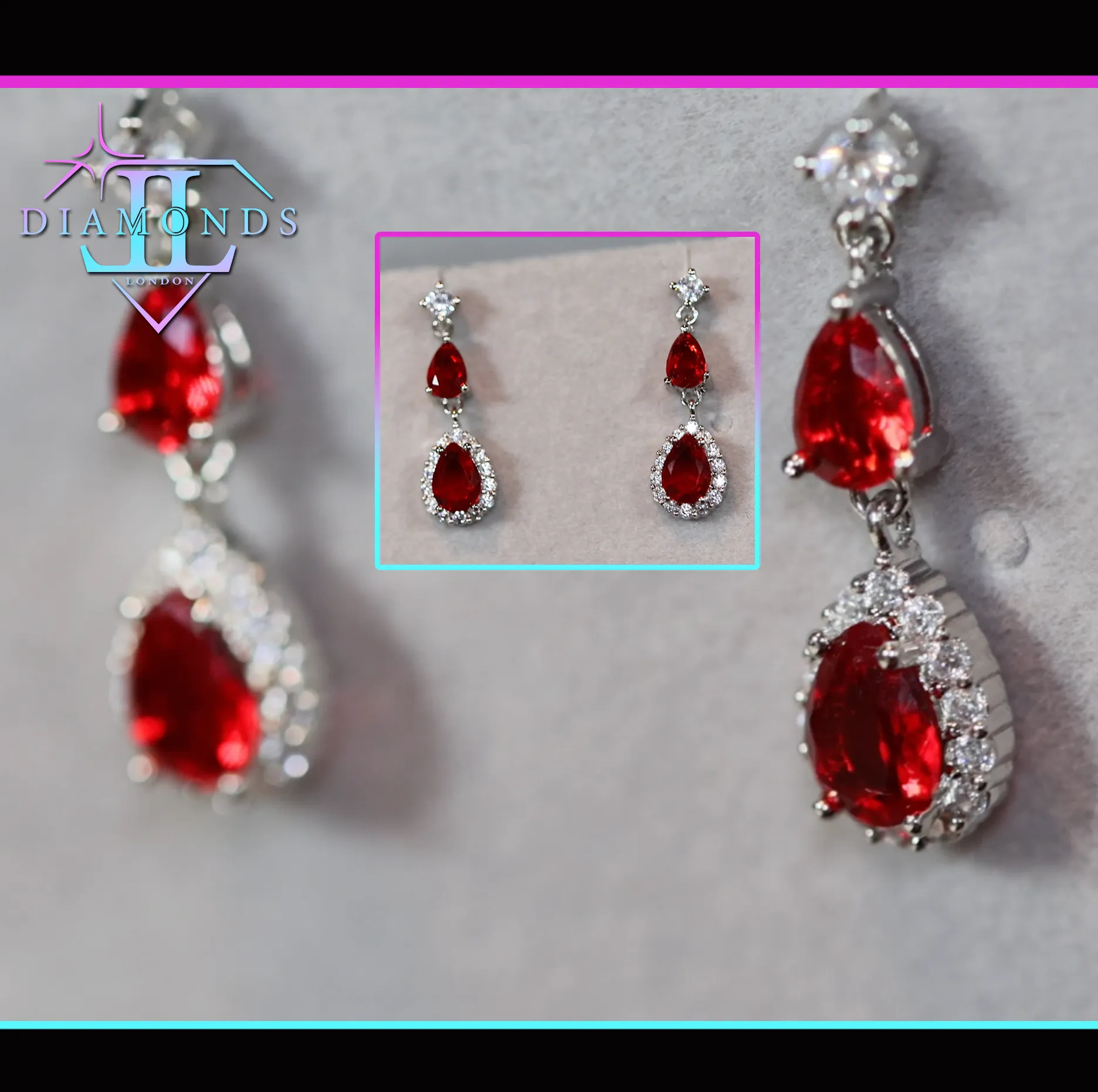 Red Pear Cut Diamond Earrings | Red Gemstone Earrings | Womens Ruby Earrings | Red Diamond Earrings