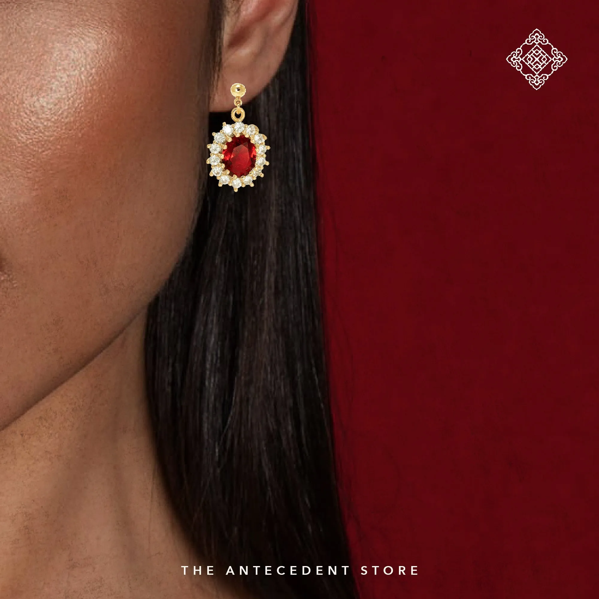 Red Ruby Earrings with Cubic Zirconia Crystals