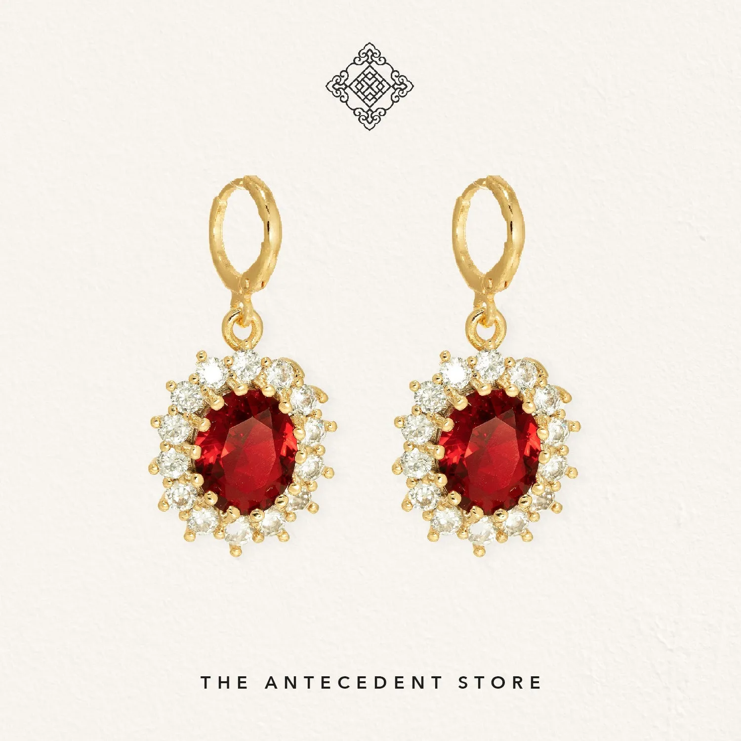 Red Ruby Earrings with Cubic Zirconia Crystals