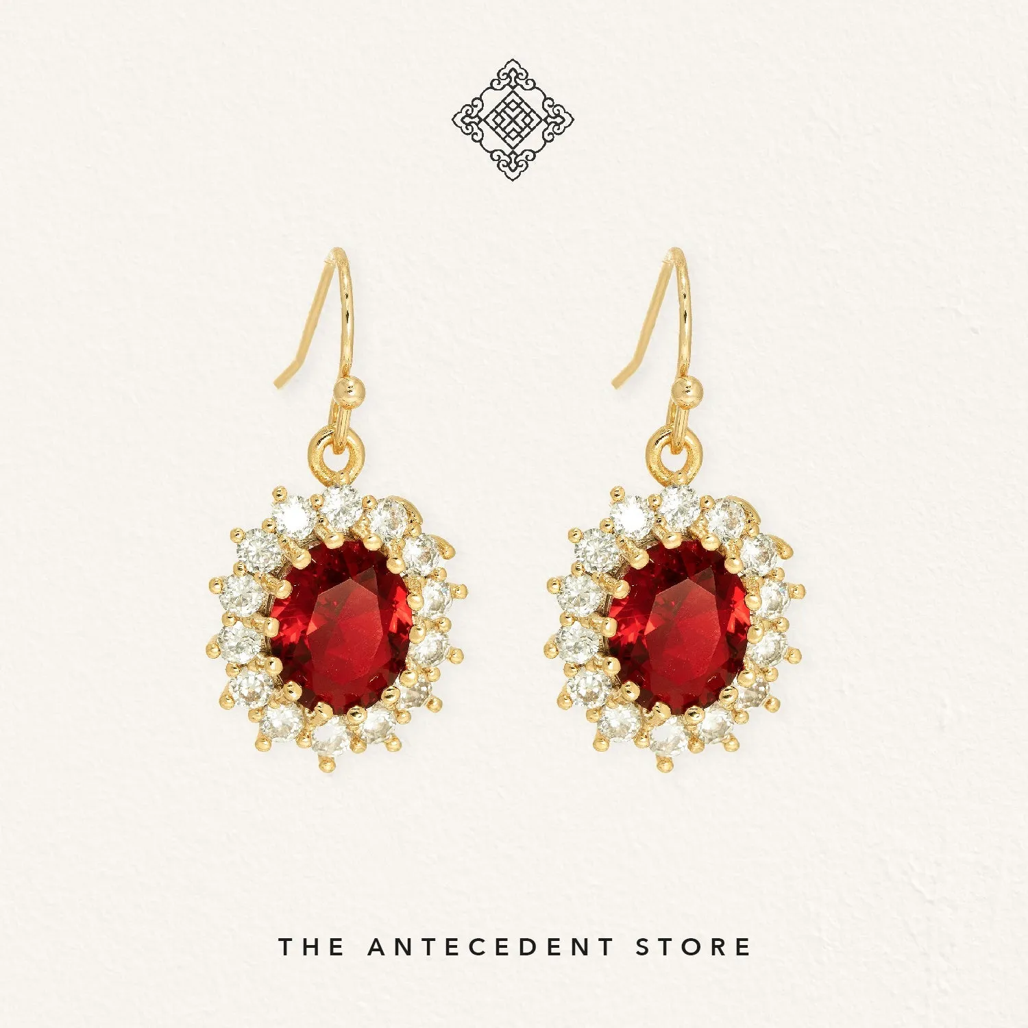 Red Ruby Earrings with Cubic Zirconia Crystals