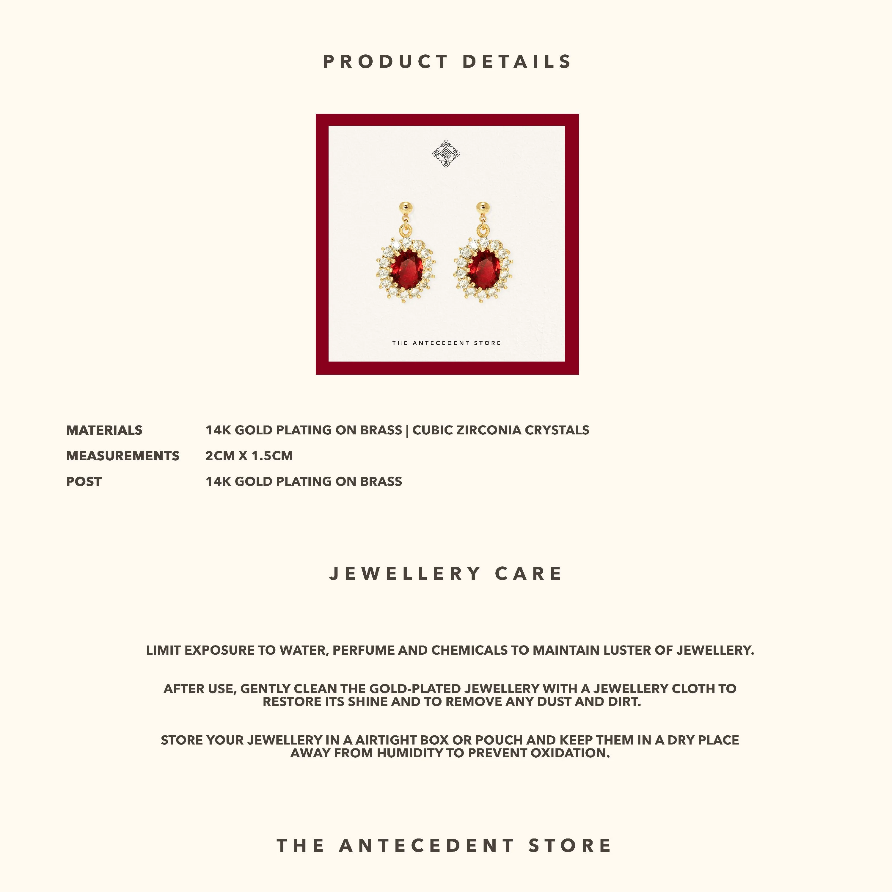 Red Ruby Earrings with Cubic Zirconia Crystals