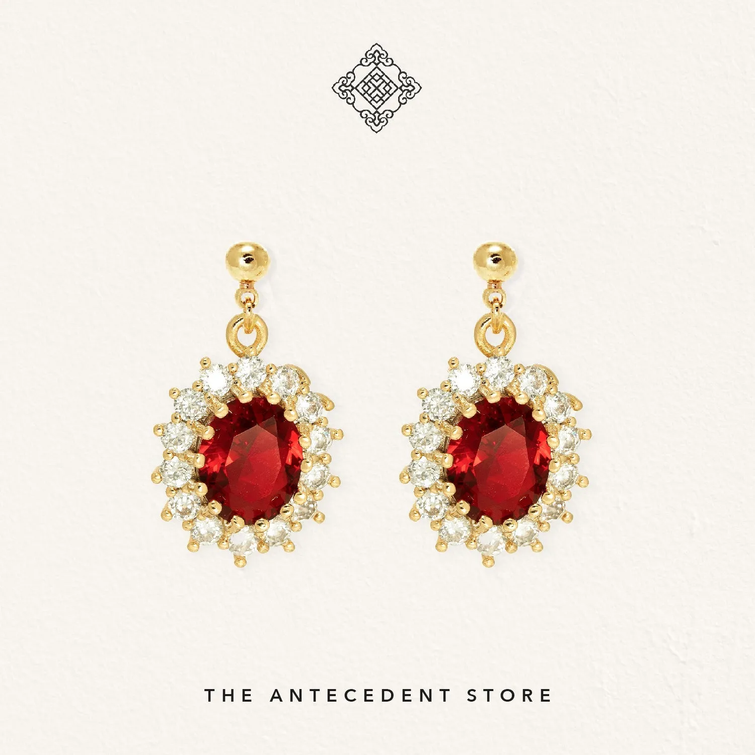 Red Ruby Earrings with Cubic Zirconia Crystals