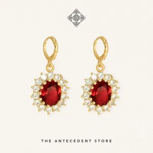 Red Ruby Earrings with Cubic Zirconia Crystals