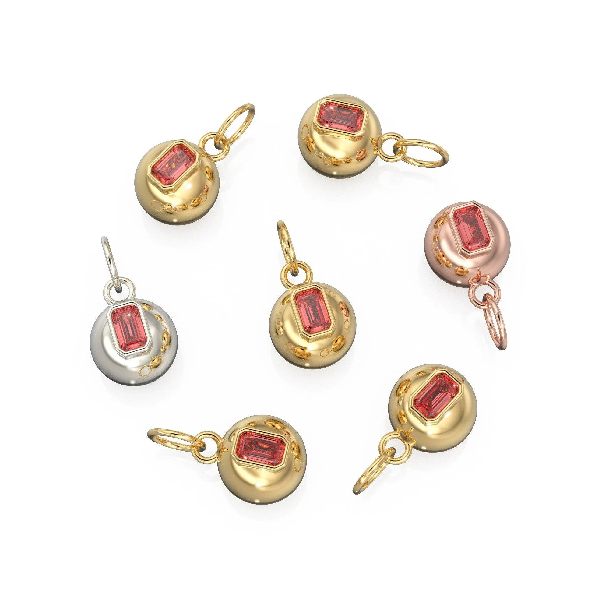 Red Ruby Emerald Cut 18k Gold Bauble Ball Gold Charm / Red Ruby Gemstone Handmade Gold Pendant / 14k Gold Jewelry Making July Birthstone