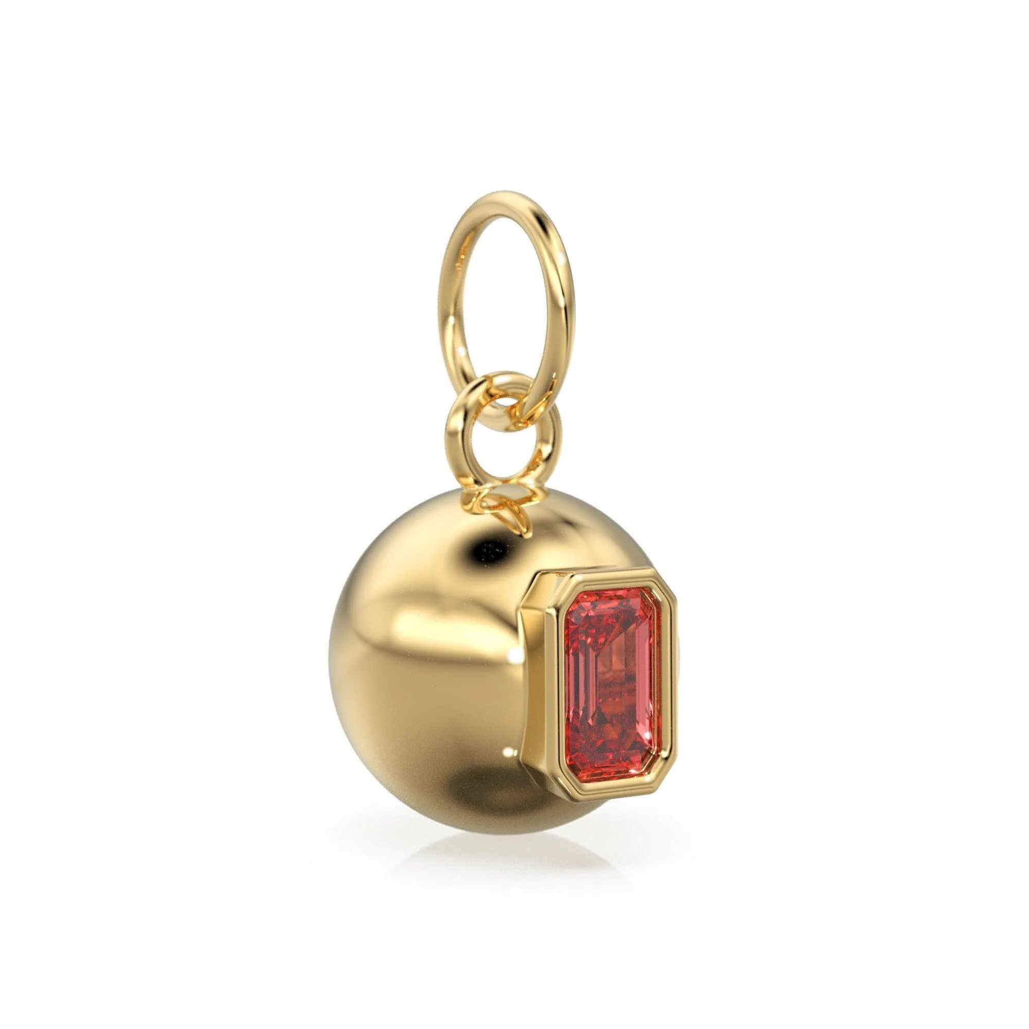 Red Ruby Emerald Cut 18k Gold Bauble Ball Gold Charm / Red Ruby Gemstone Handmade Gold Pendant / 14k Gold Jewelry Making July Birthstone
