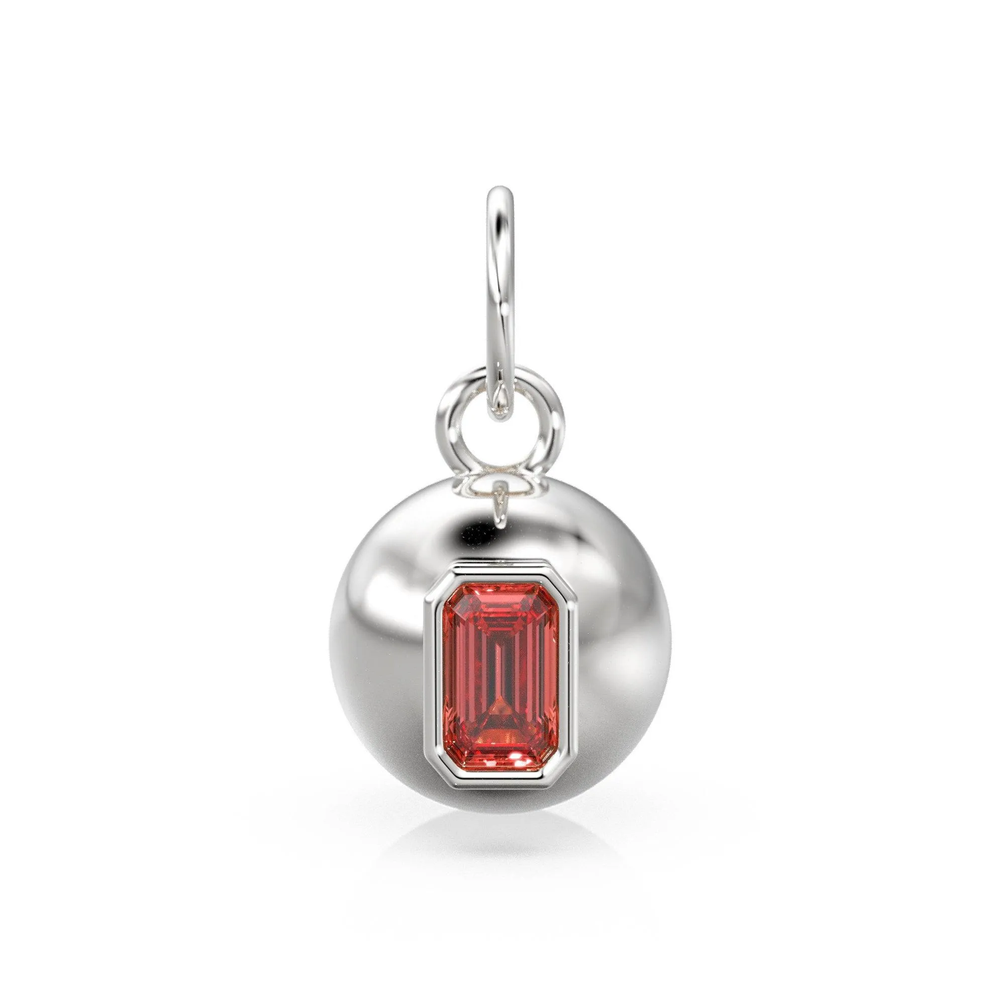 Red Ruby Emerald Cut 18k Gold Bauble Ball Gold Charm / Red Ruby Gemstone Handmade Gold Pendant / 14k Gold Jewelry Making July Birthstone