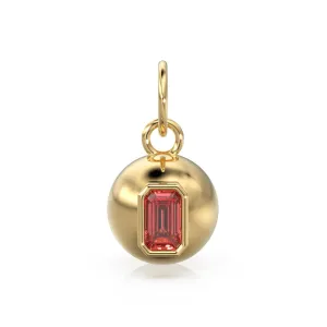 Red Ruby Emerald Cut 18k Gold Bauble Ball Gold Charm / Red Ruby Gemstone Handmade Gold Pendant / 14k Gold Jewelry Making July Birthstone