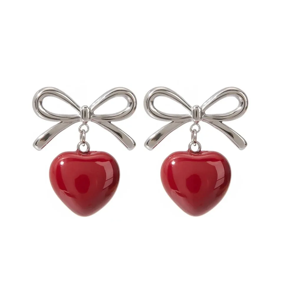 Red Sweetheart Drop Earrings