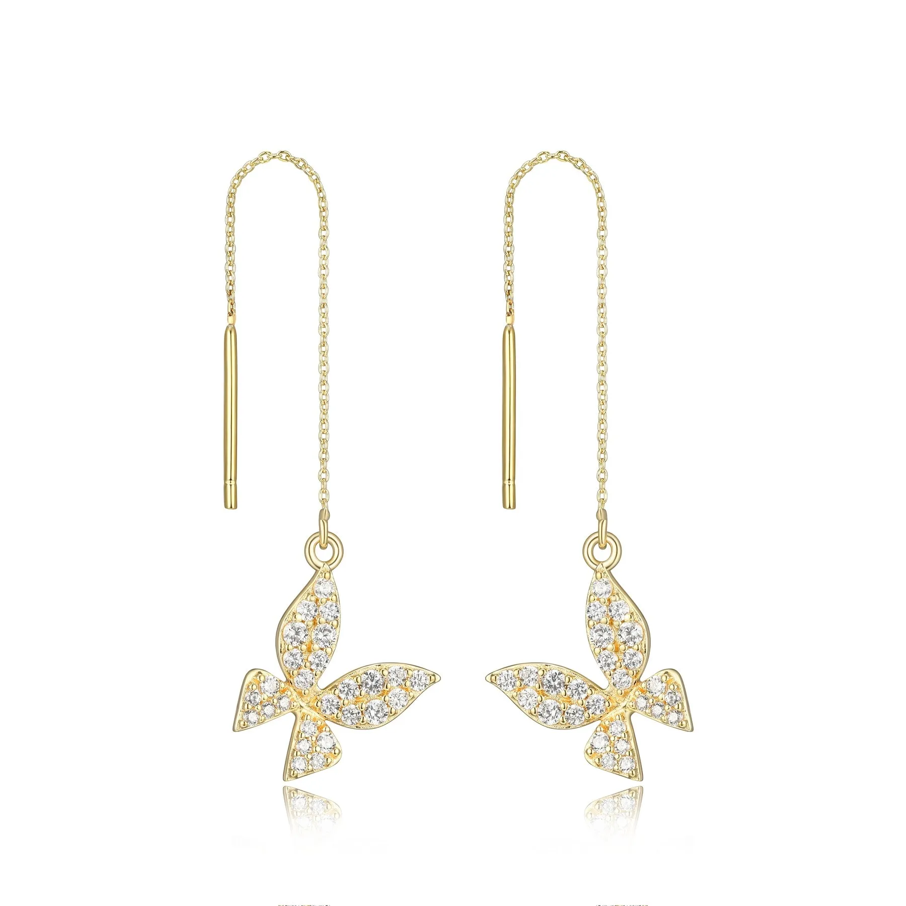 Reign Sterling Silver 18K Gold Plating CZ Butterfly Threader Dangle Earrings
