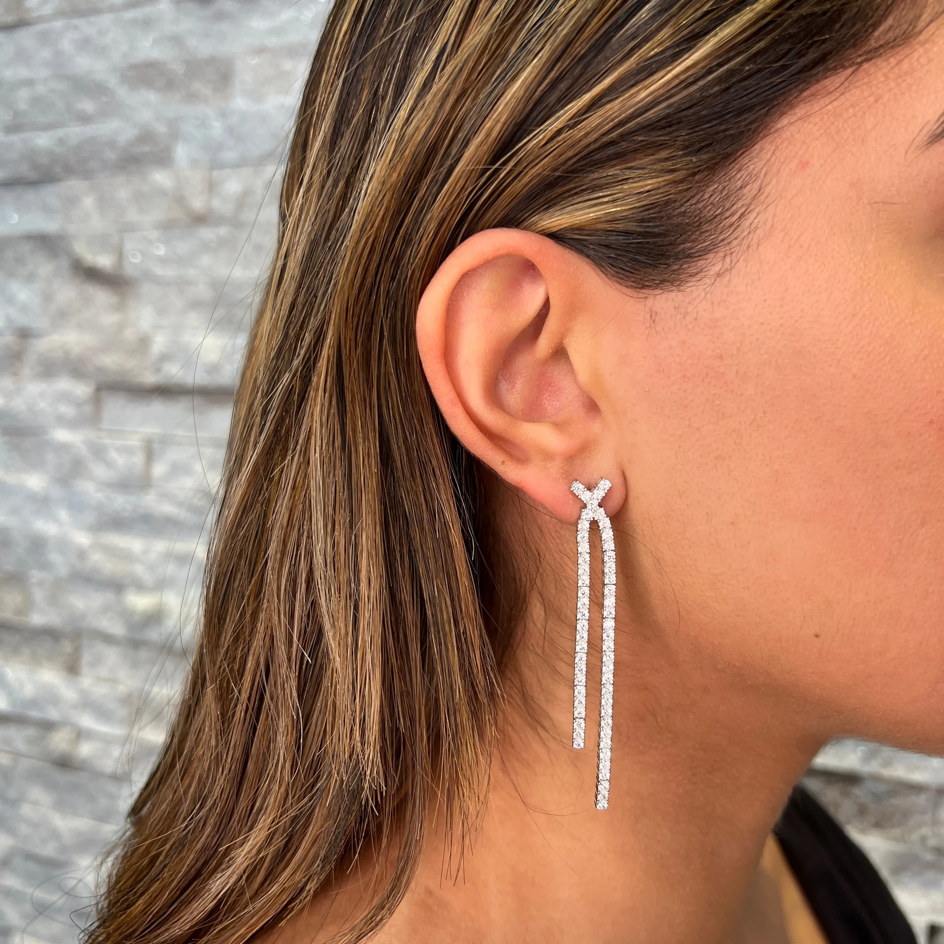 Reign Sterling Silver CZ Dangle Stud Earrings
