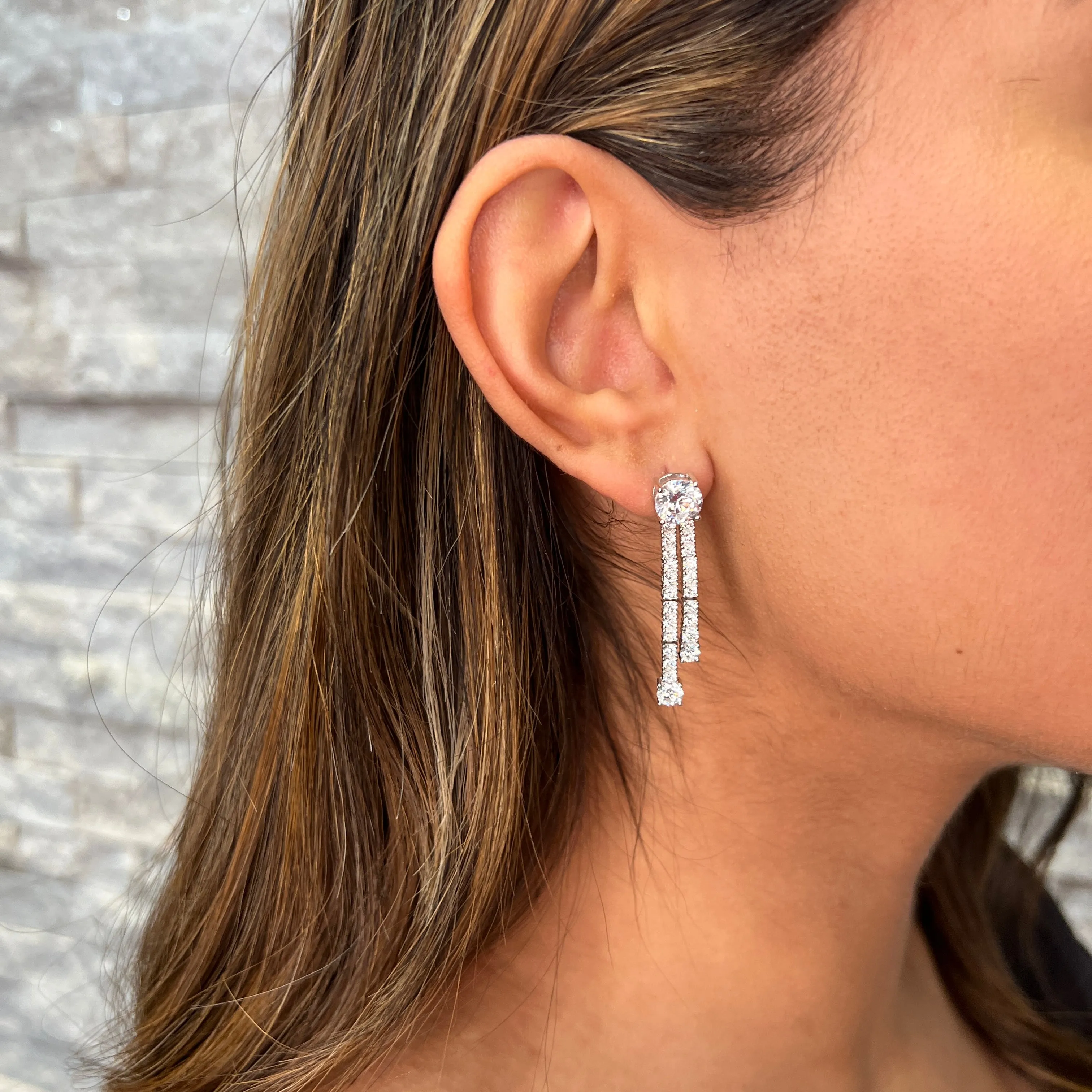 Reign Sterling Silver CZ Dangle Stud Earrings