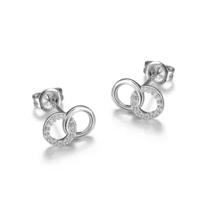 Reign Sterling Silver Rhodium Plated CZ Interlocking Circle Stud Earrings
