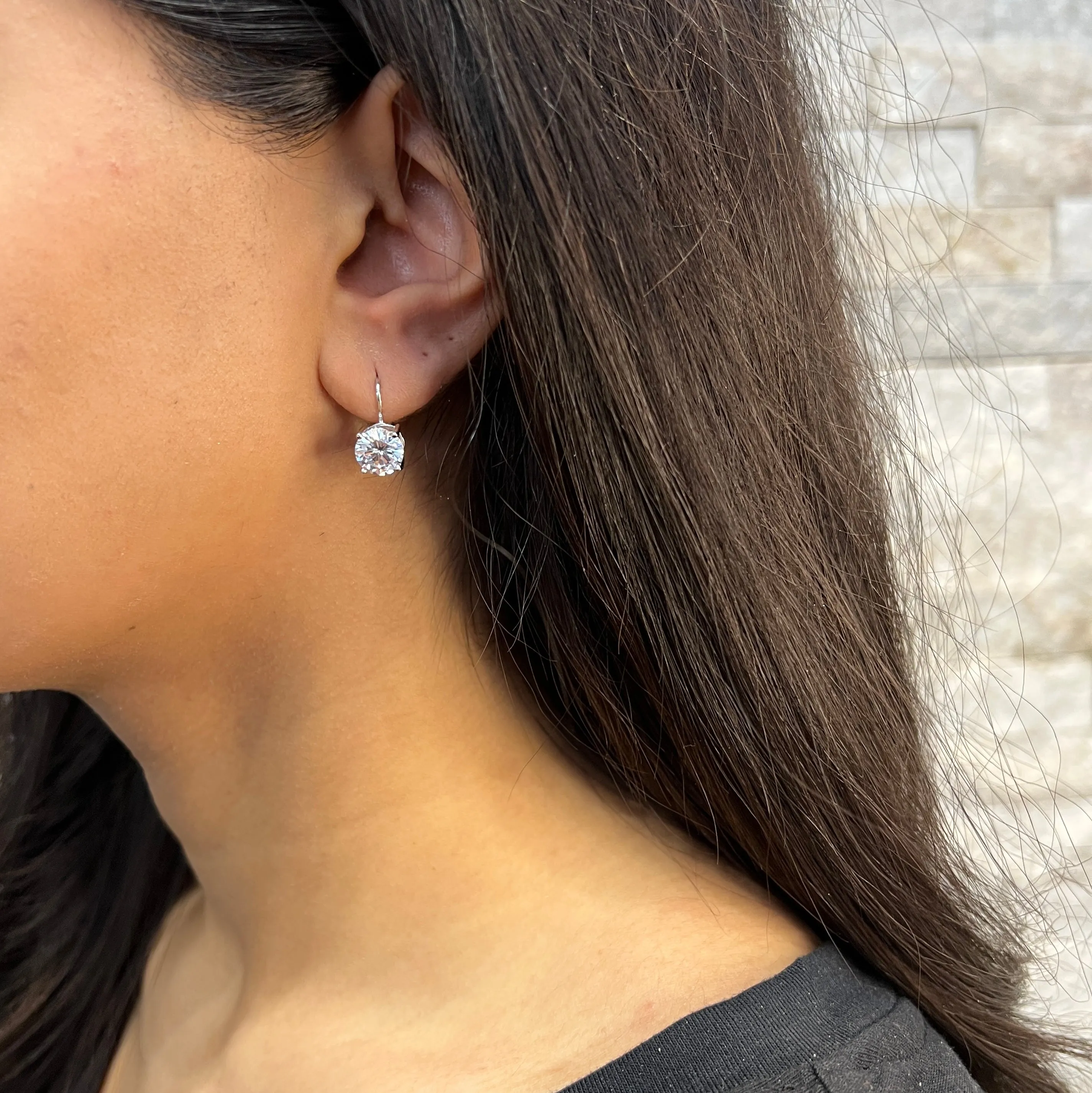 Reign Sterling Silver Rhodium Plated CZ Leverback Earrings