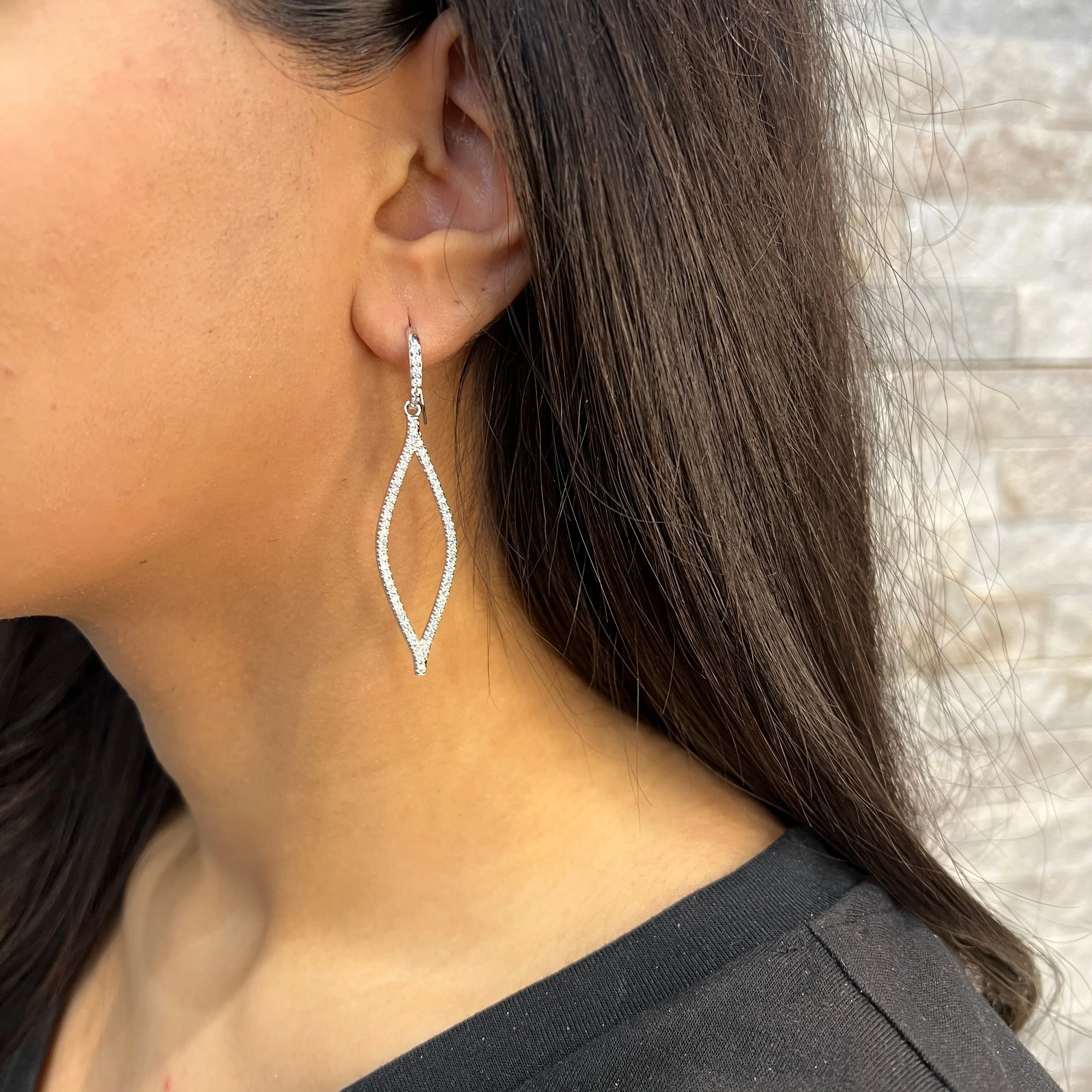 Reign Sterling Silver Rhodium Plated CZ Marquise Shape Dangle Earrings