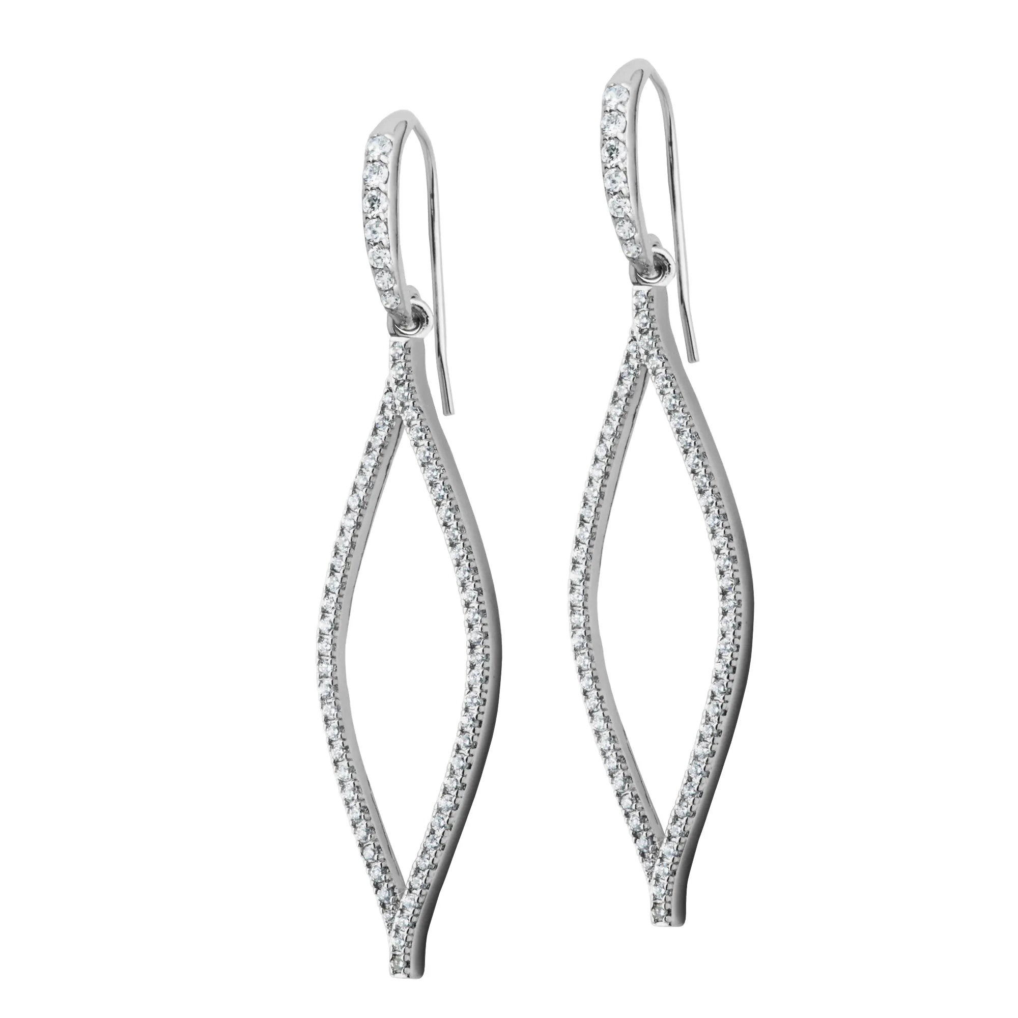 Reign Sterling Silver Rhodium Plated CZ Marquise Shape Dangle Earrings