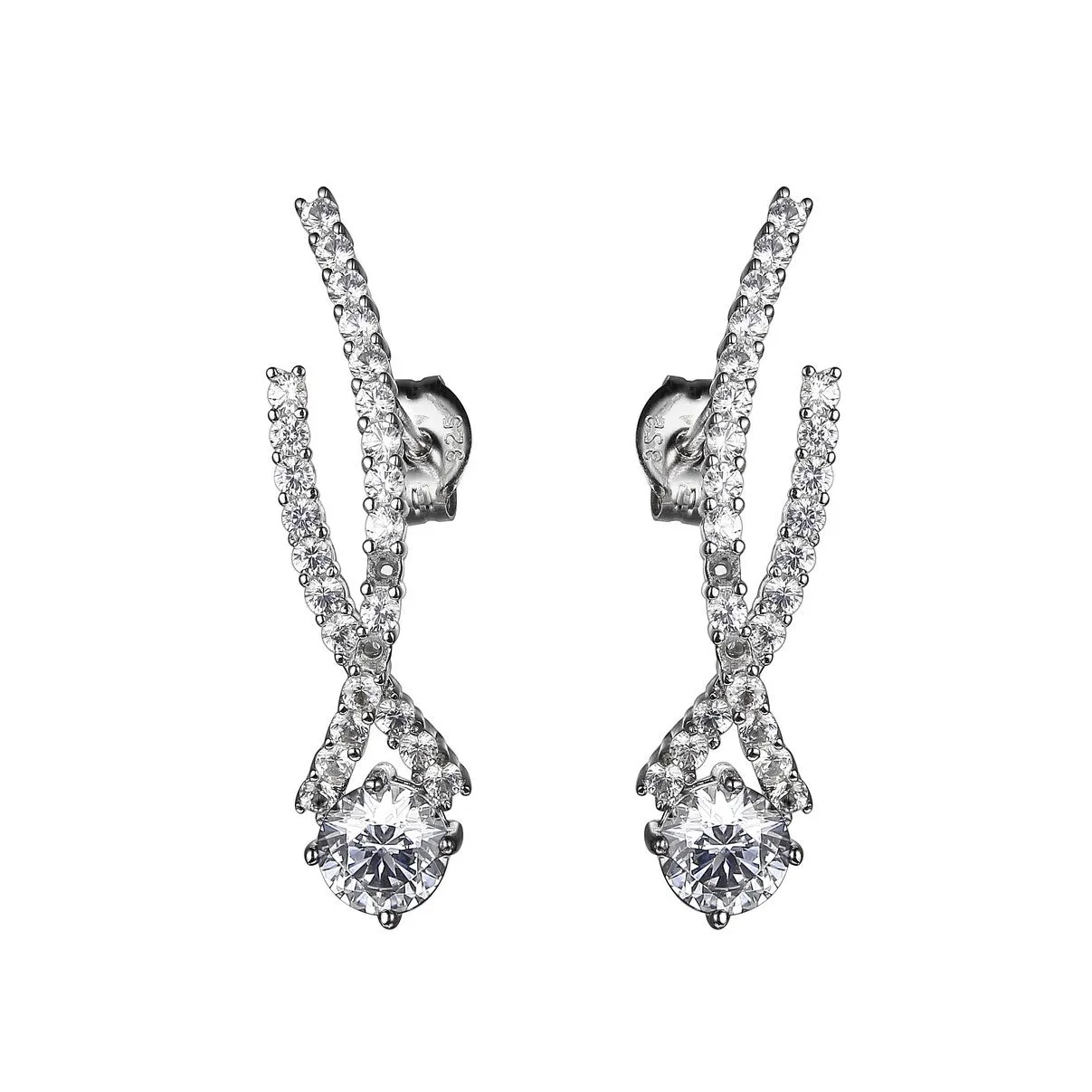 Reign Sterling Silver Rhodium Plated CZ Tulip Earrings