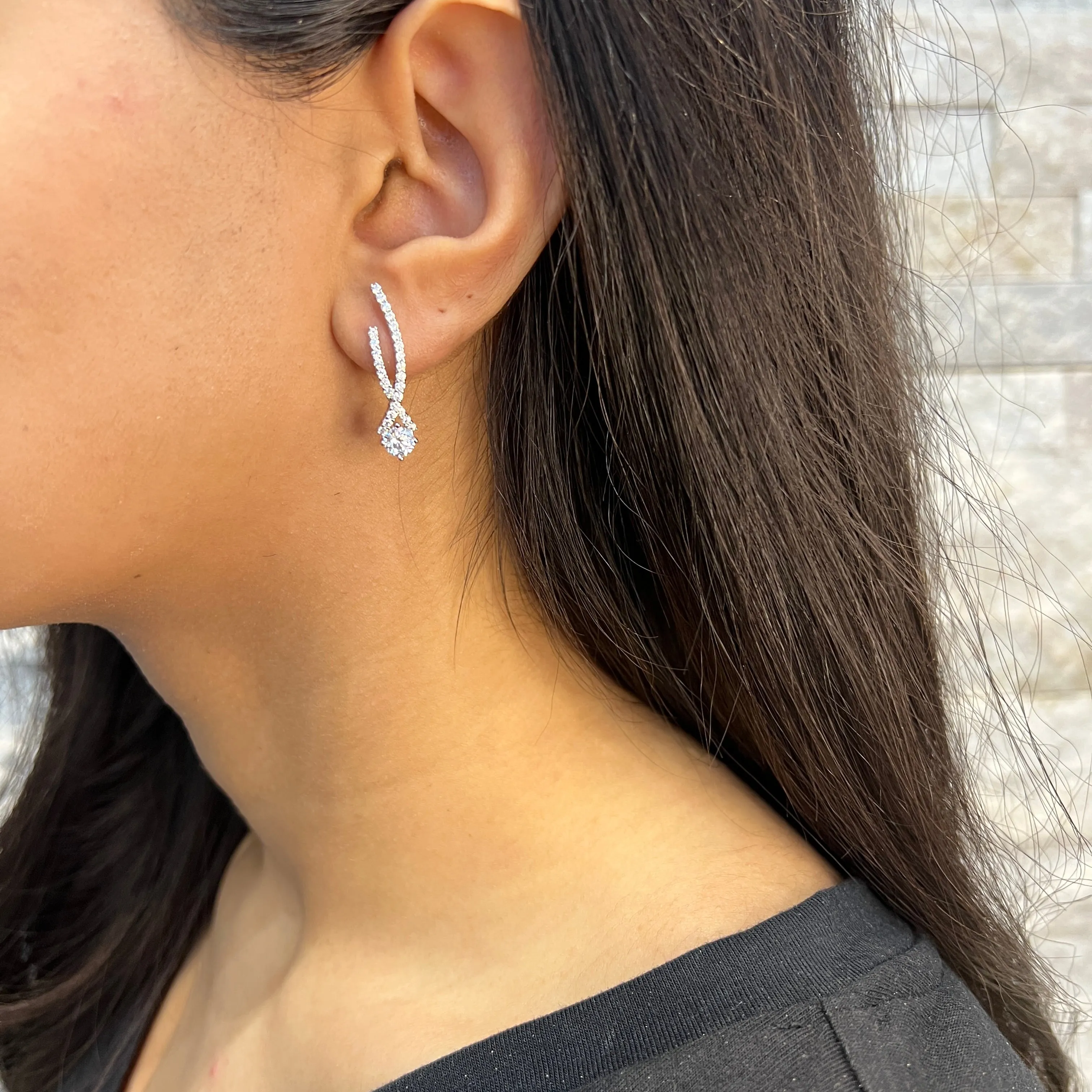 Reign Sterling Silver Rhodium Plated CZ Tulip Earrings