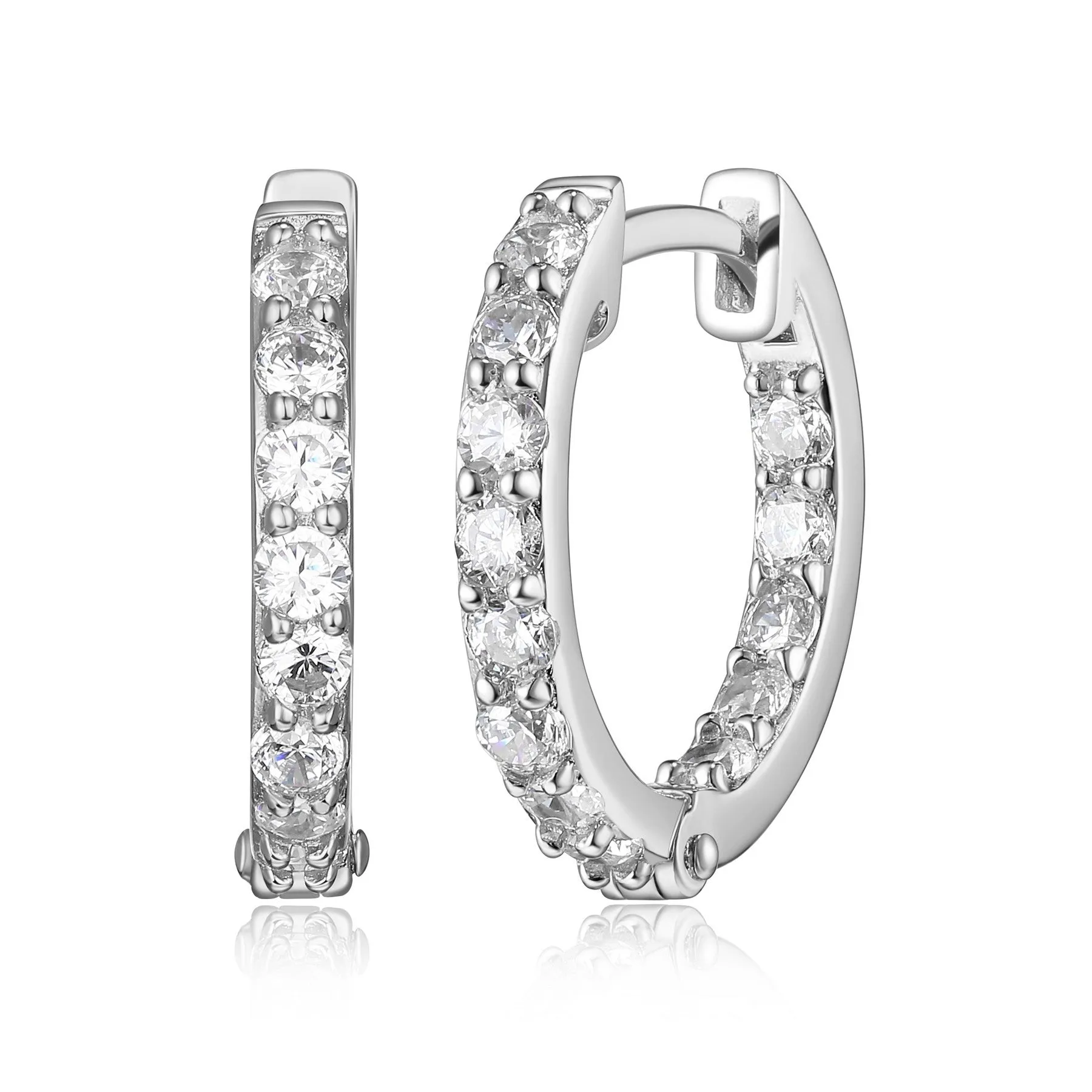 Reign Sterling Silver Rhodium Plated In and Out CZ Hoop Earrings