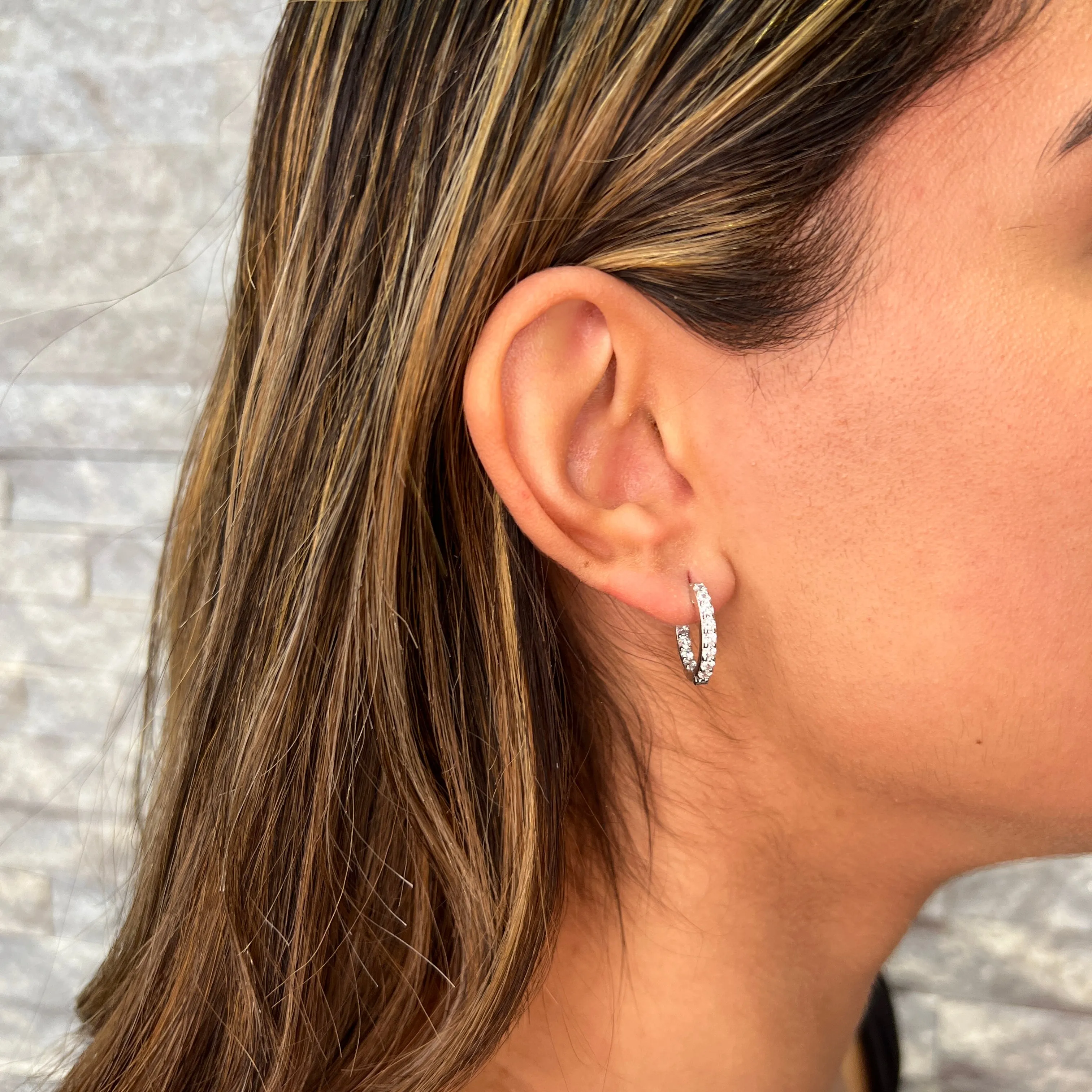 Reign Sterling Silver Rhodium Plated In and Out CZ Hoop Earrings