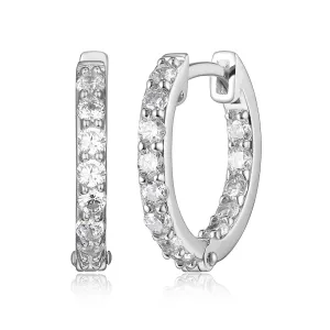 Reign Sterling Silver Rhodium Plated In and Out CZ Hoop Earrings