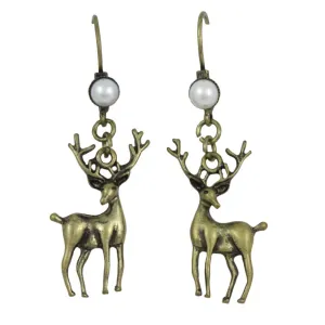 Reindeer with White Pearl Pierced Earring - XE501