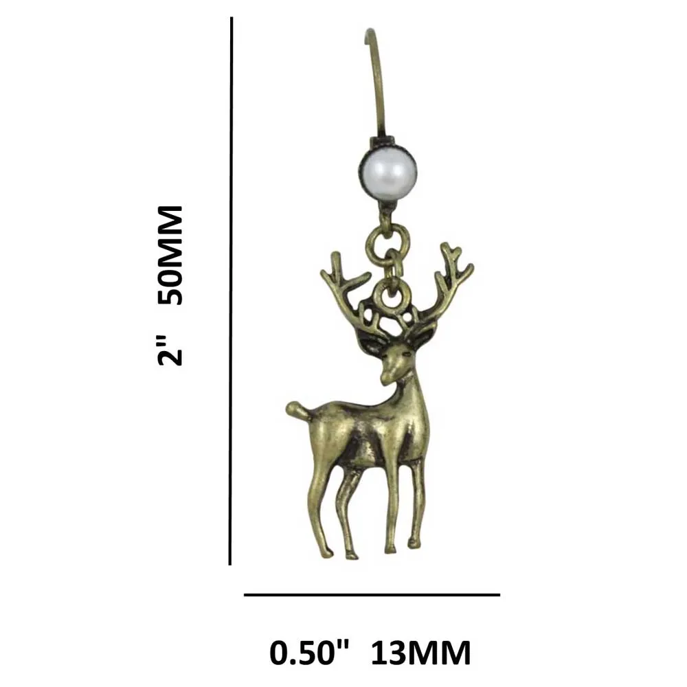 Reindeer with White Pearl Pierced Earring - XE501
