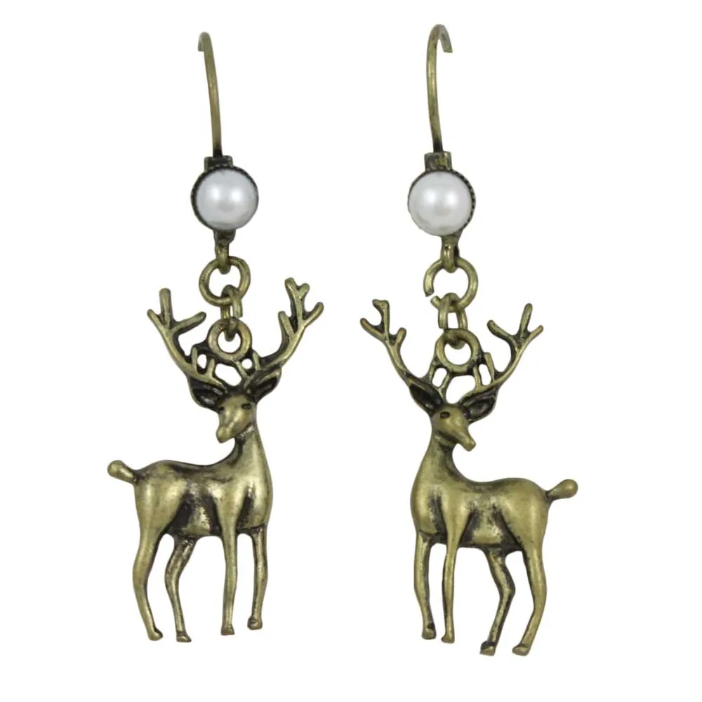 Reindeer with White Pearl Pierced Earring - XE501