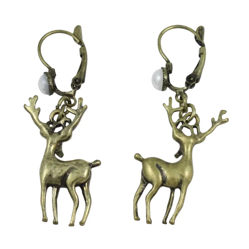 Reindeer with White Pearl Pierced Earring - XE501