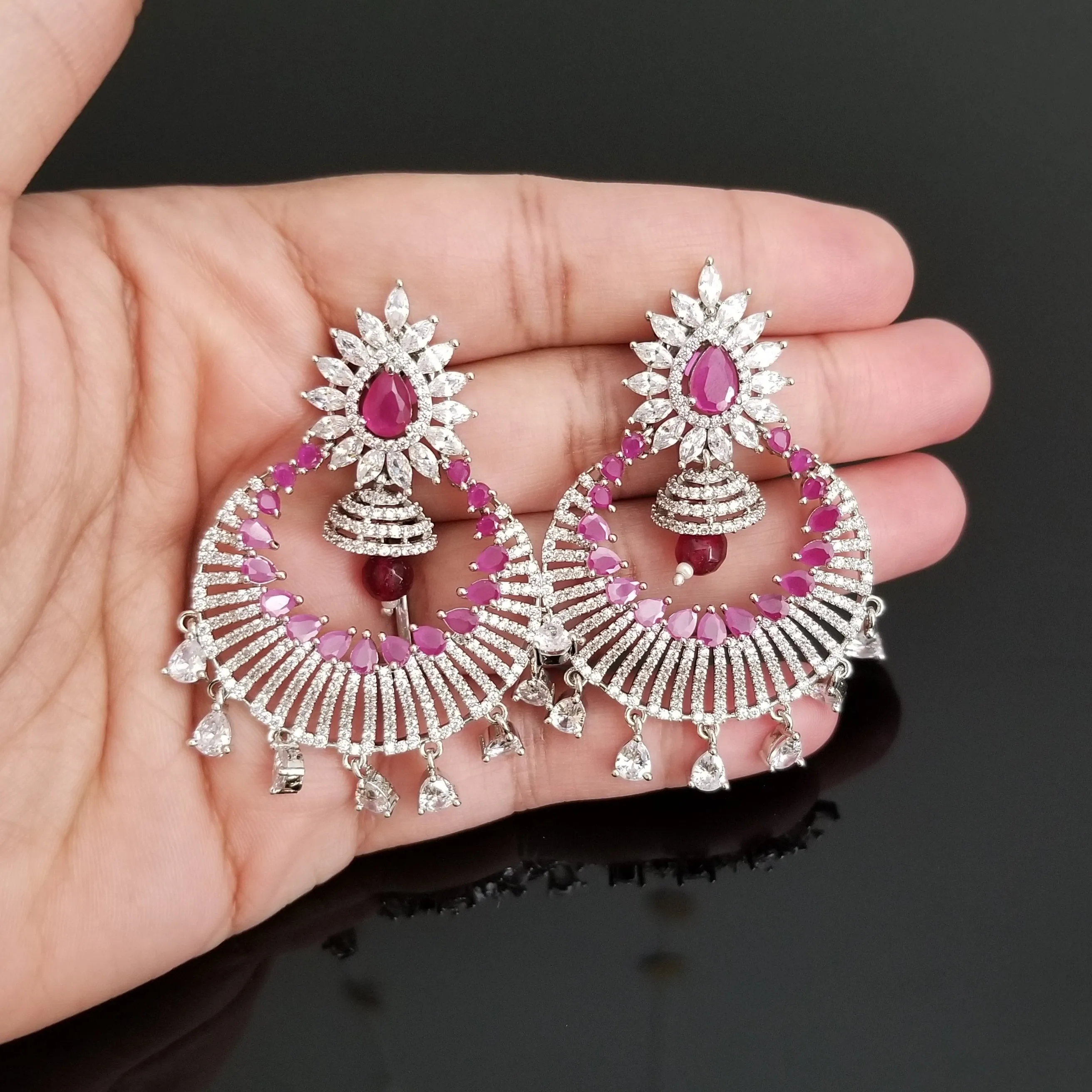 Reserved For Dharmishta Vekariya American Diamond Chandbalis With Silver Finish s171