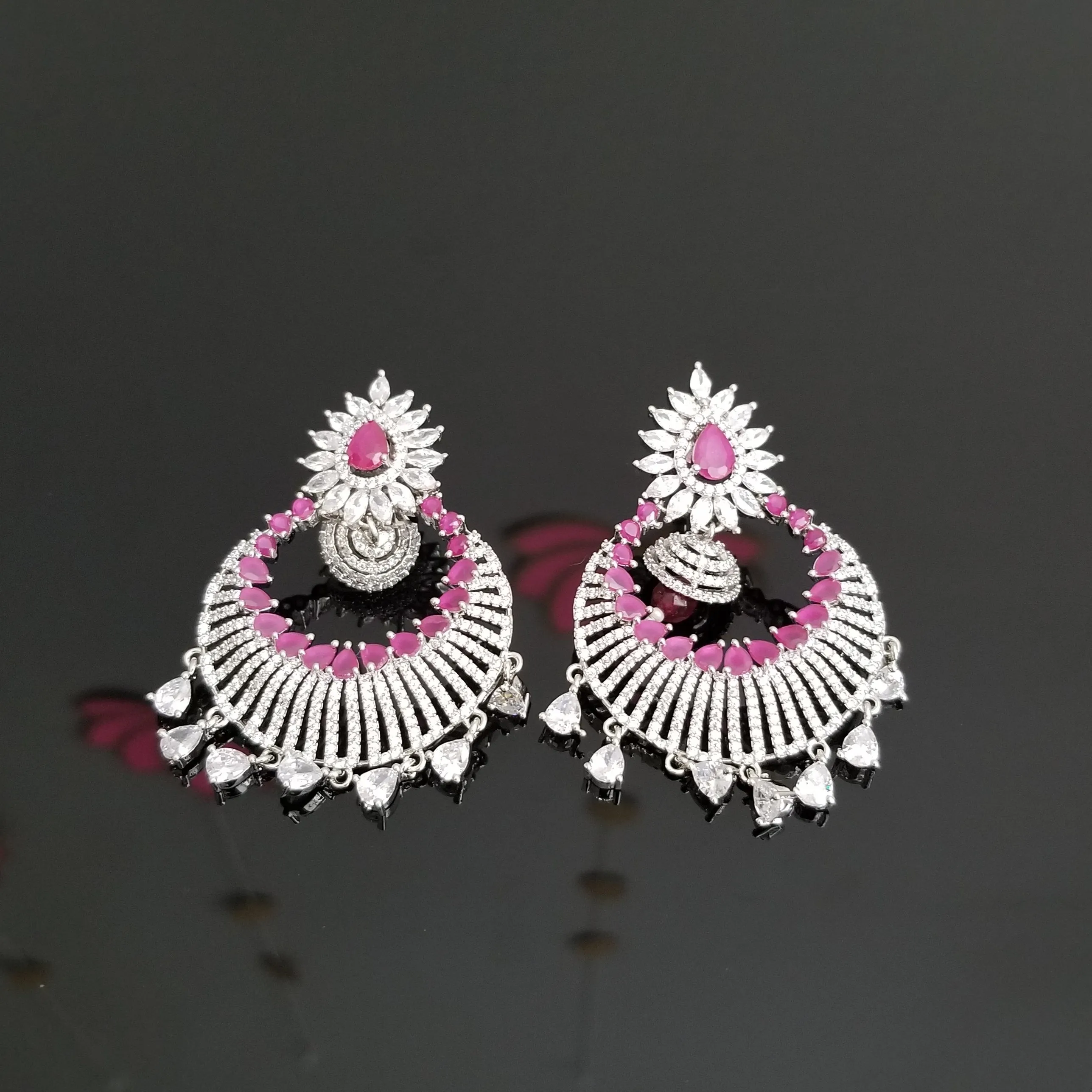 Reserved For Dharmishta Vekariya American Diamond Chandbalis With Silver Finish s171