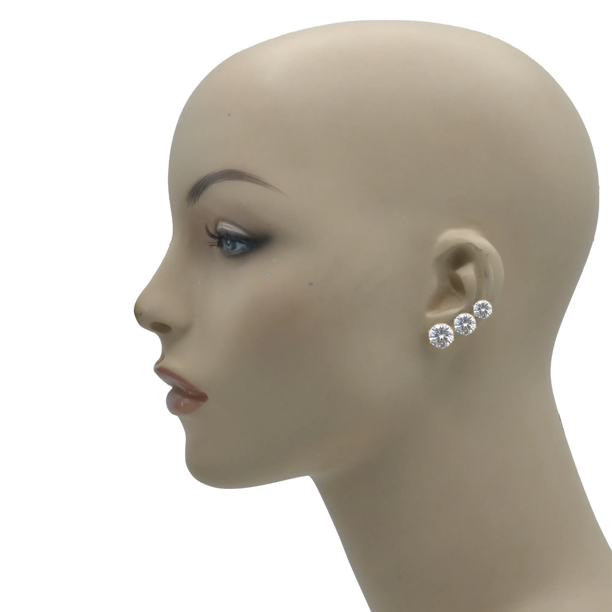 RHODIUM CLEAR CRYSTAL 3 PAIR SET GRADUATED STUD EARRINGS  #HNE86567RDCY(RD22/RE14)