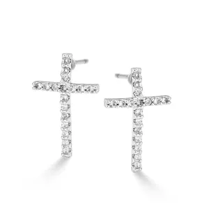 RHODIUM CRYSTAL CROSS POST EARRINGS #SWKK-11251RHO (DF3)