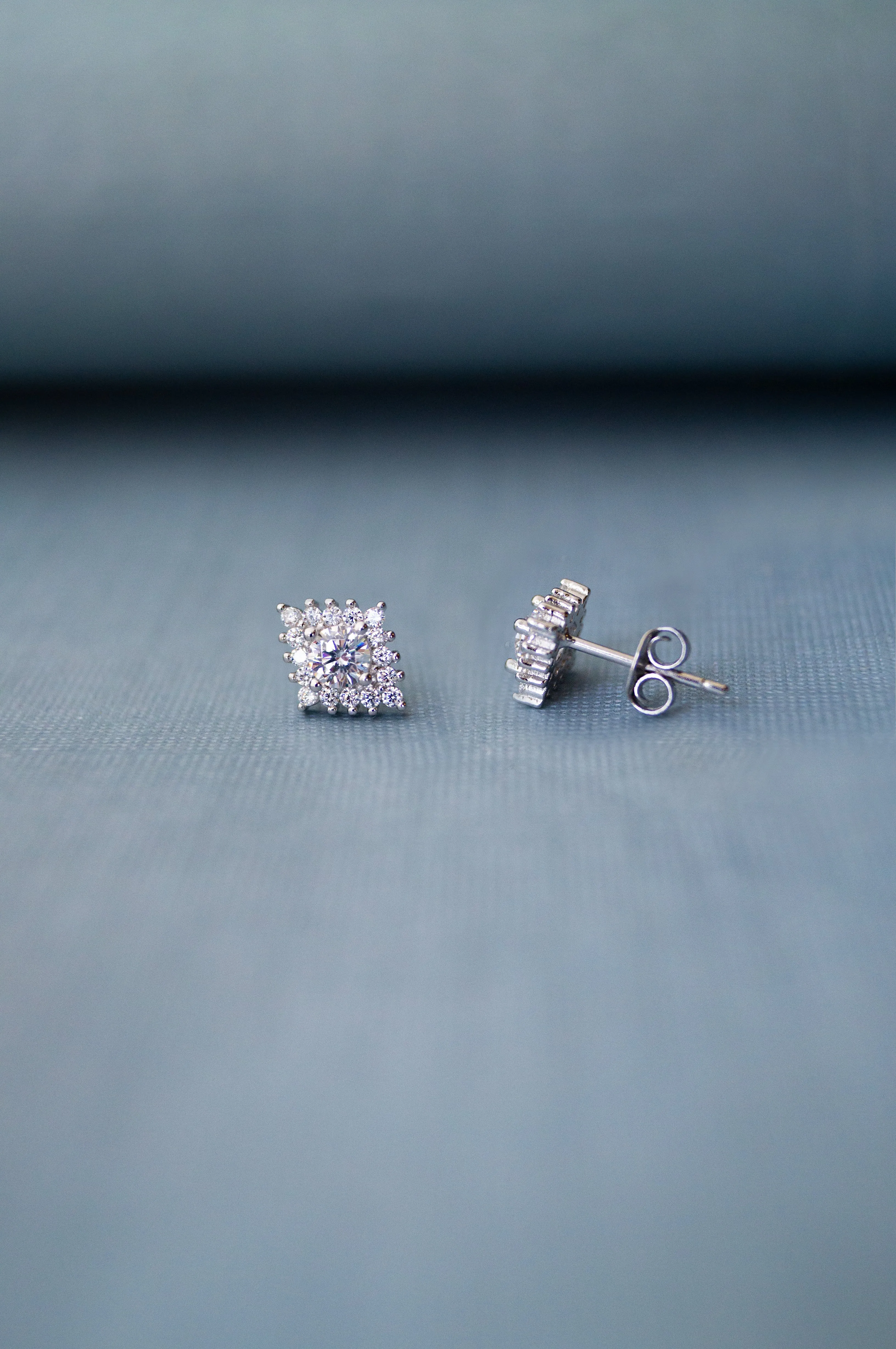 Rhombical Solitaire Sterling Silver Earrings