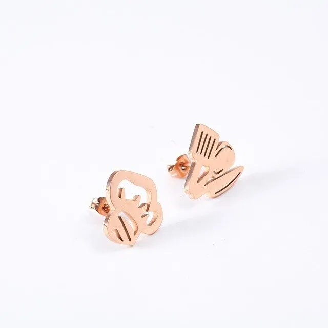 RIR Chef Stud Earrings Best Gift for Chef Stainless Steel Cook Jewelry Mismatched Stud Earrings For Men Women Gifts