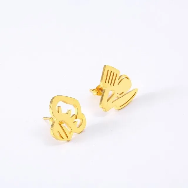 RIR Chef Stud Earrings Best Gift for Chef Stainless Steel Cook Jewelry Mismatched Stud Earrings For Men Women Gifts