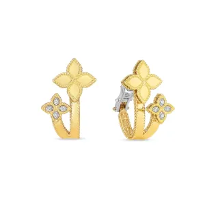ROBERTO COIN 18KT GOLD HUGGIE EARRINGS WITH DIAMOND FROM THE PRINCESS FLOWER