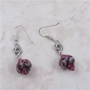 Rose and Black  Glass Bead Earrings