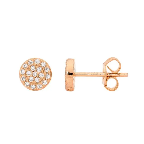 Rose Gold Plated Sterling Silver with Cubic Zirconia Pave 7mm Circle Stud Earrings E474R