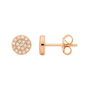 Rose Gold Plated Sterling Silver with Cubic Zirconia Pave 7mm Circle Stud Earrings E474R