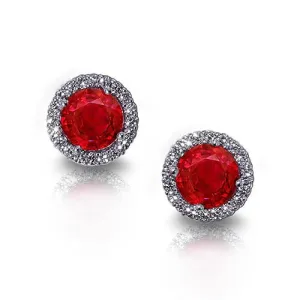 Round Red Ruby With Halo Natural Earth Mined Diamond 7 Ct. Lady Stud Earrings White Gold
