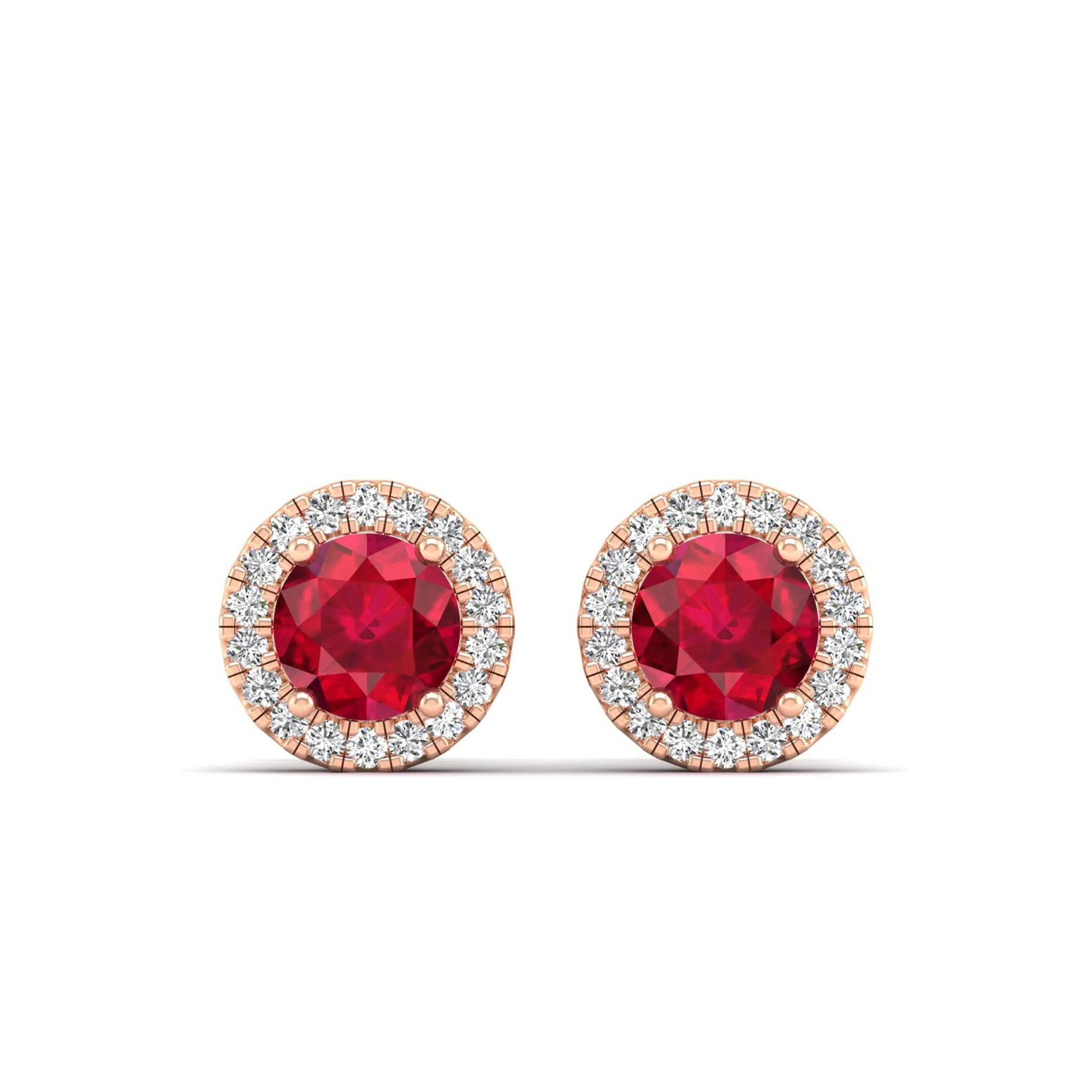 Round Ruby Halo Diamond Stud Earrings