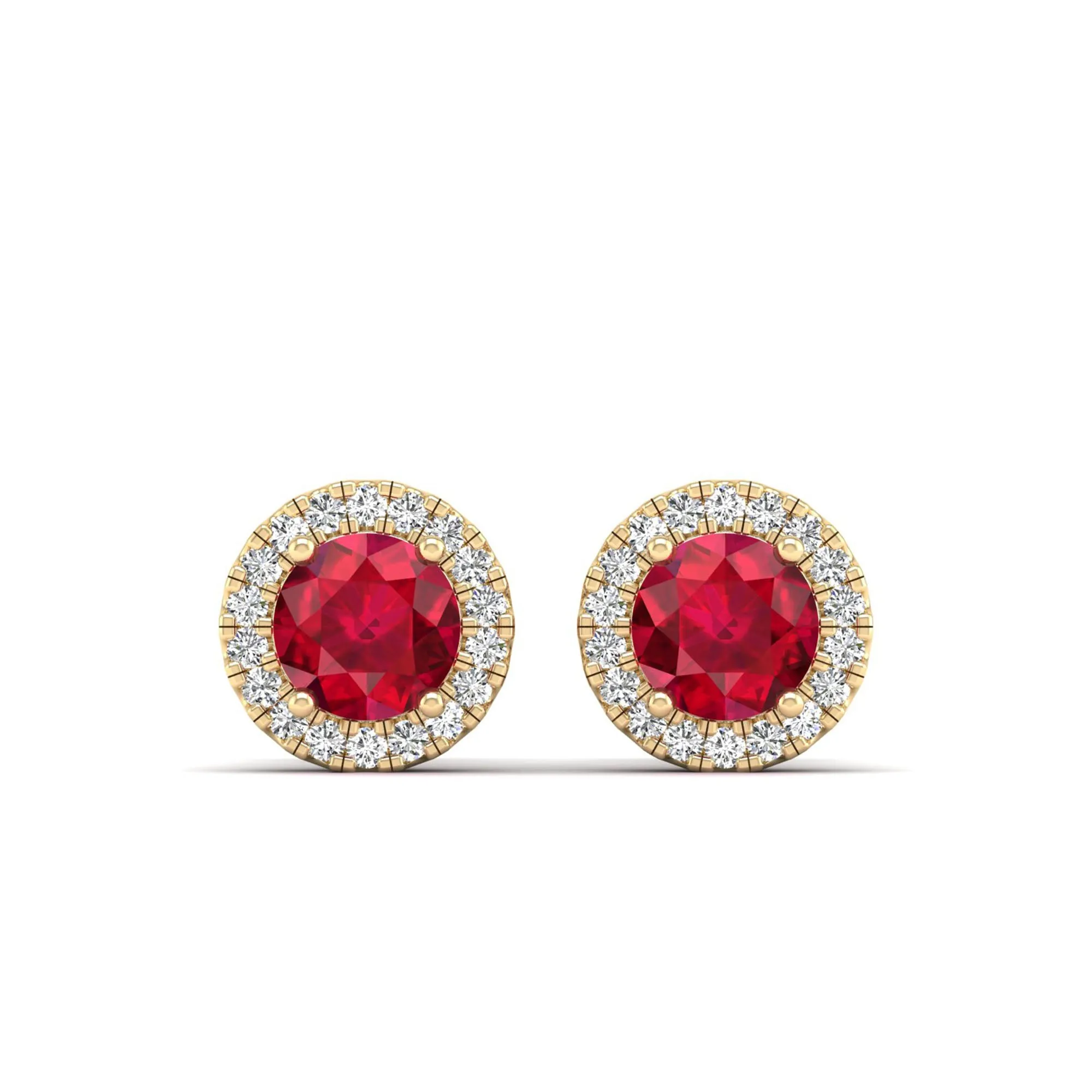 Round Ruby Halo Diamond Stud Earrings