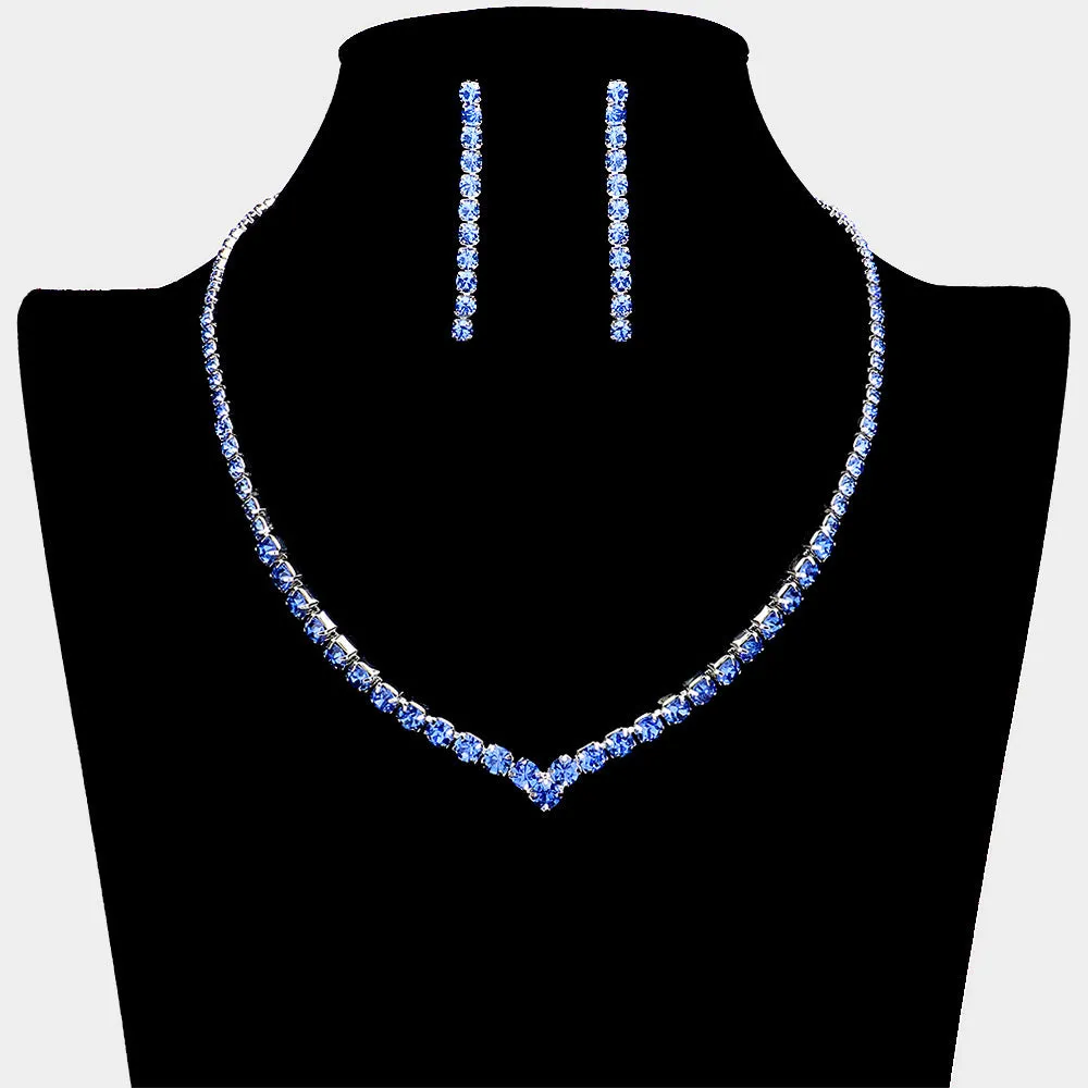 Round Sapphire Rhinestone and Earrings Necklace Set | Prom Jewelry | 618384